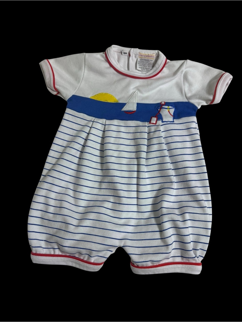 Vintage Striped Nautical Baby One-Piece Romper - White/Blue - Picture 1 of 4